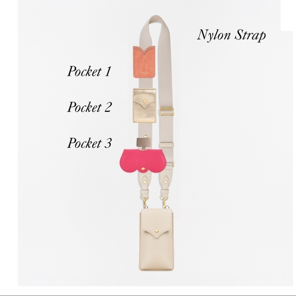 Any Di Stylish Croco Peach and Gold leather and Nylon Crossbody Phone Holder Set - Picture 4 of 7